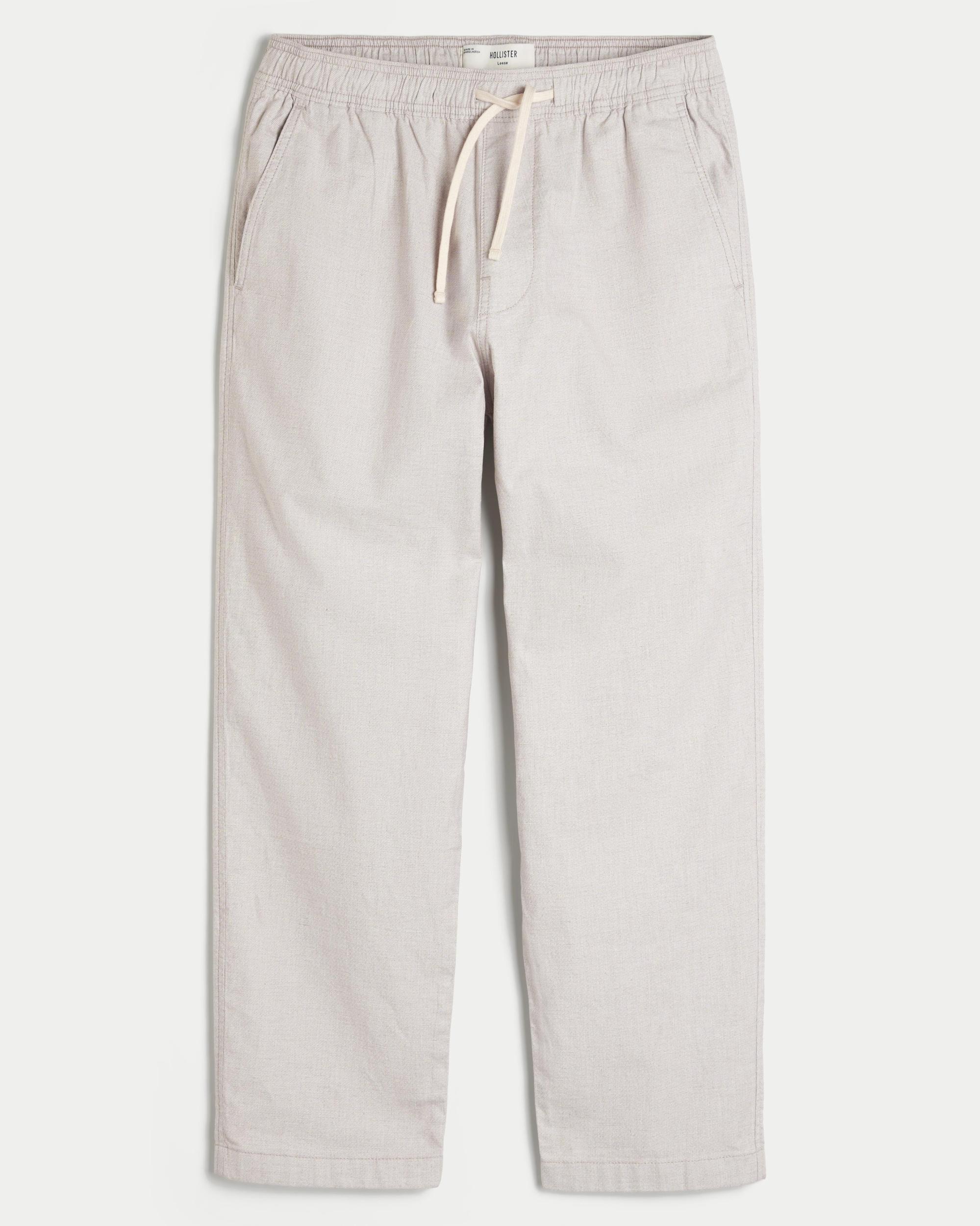 Linen-Blend Loose Pull-On Pants Product Image