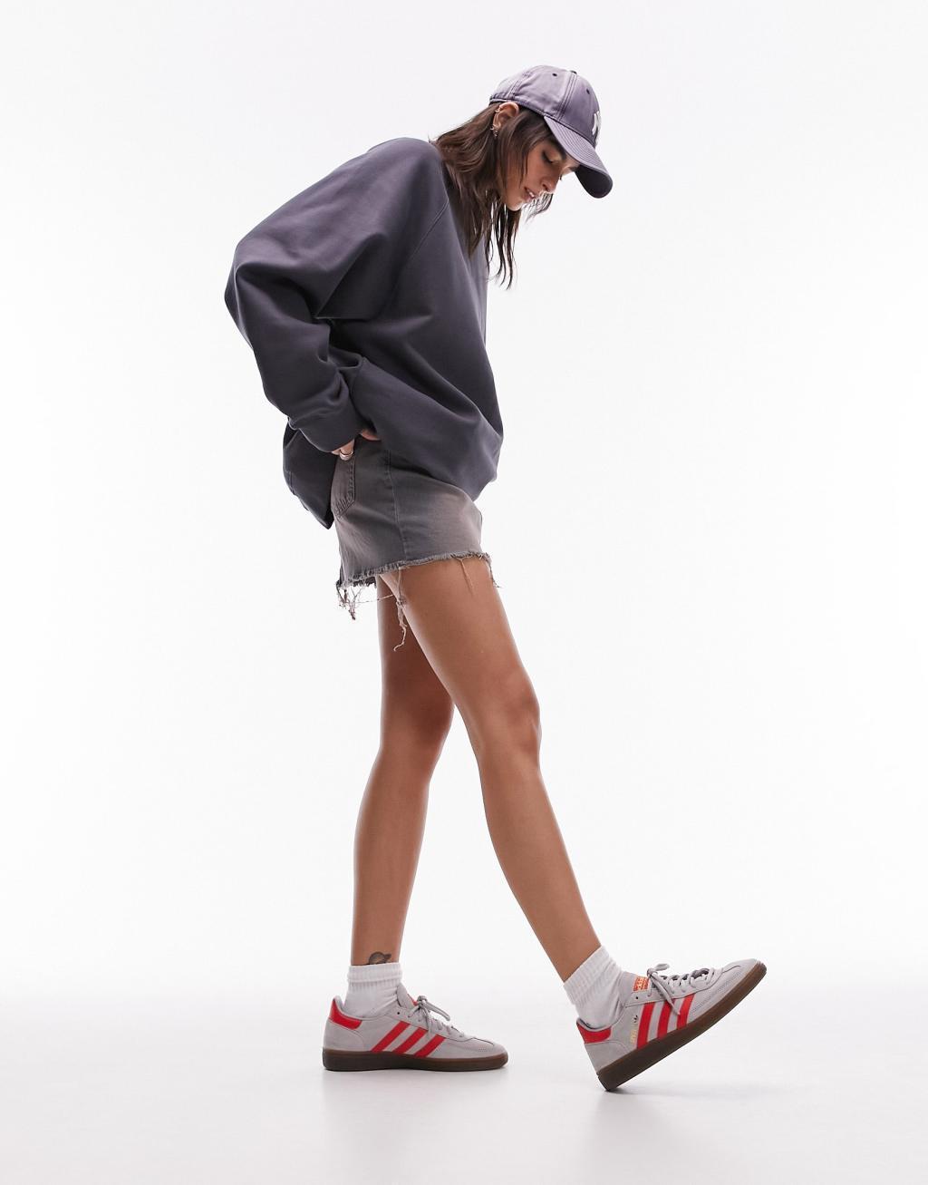 Topshop premium crew neck oversized raglan sweat in slate Product Image