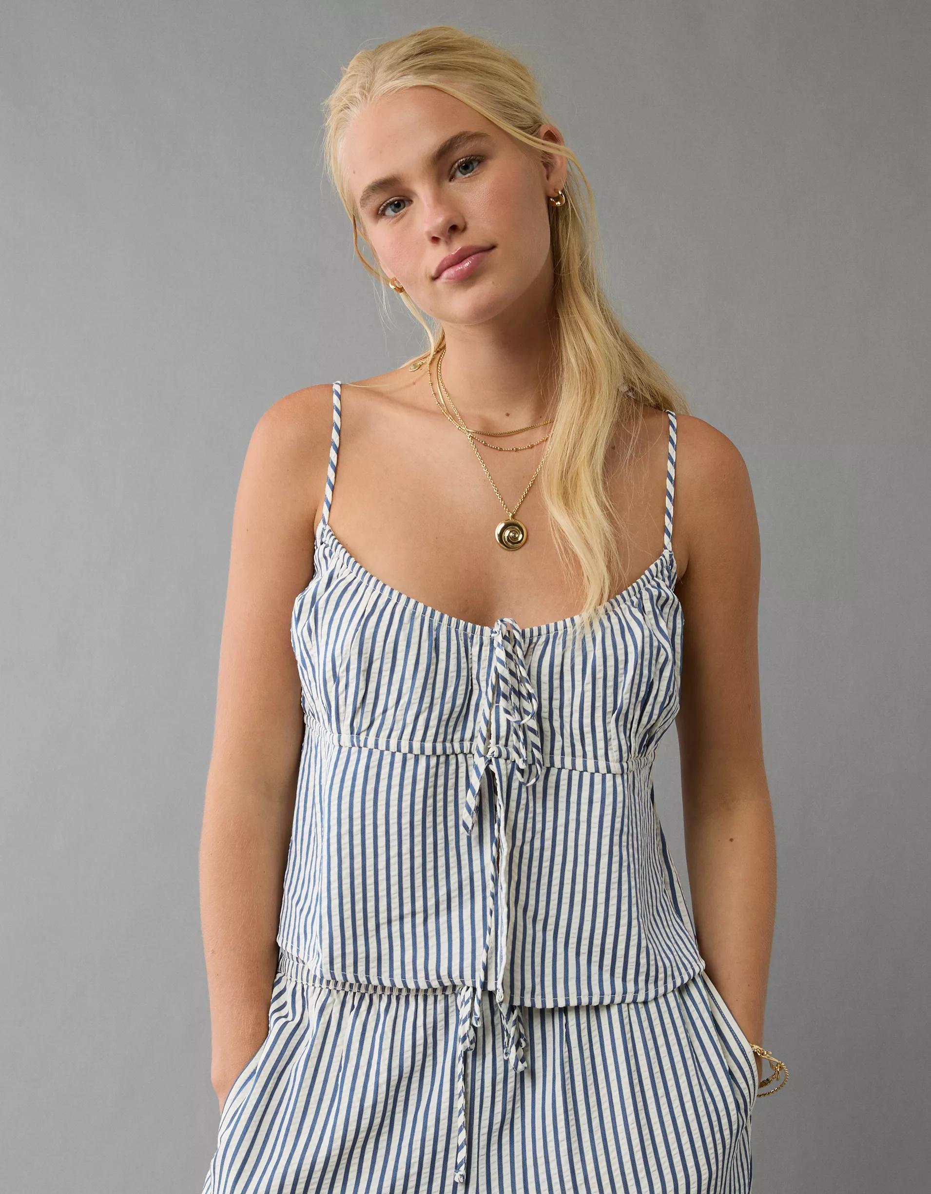 AE Tie Front Seersucker Cami Product Image