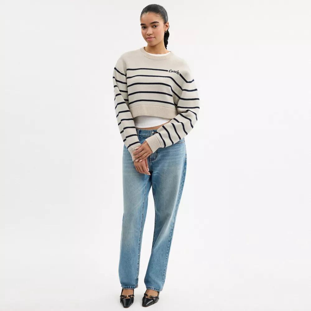 Cursive Signature Striped Cropped Sweater Product Image