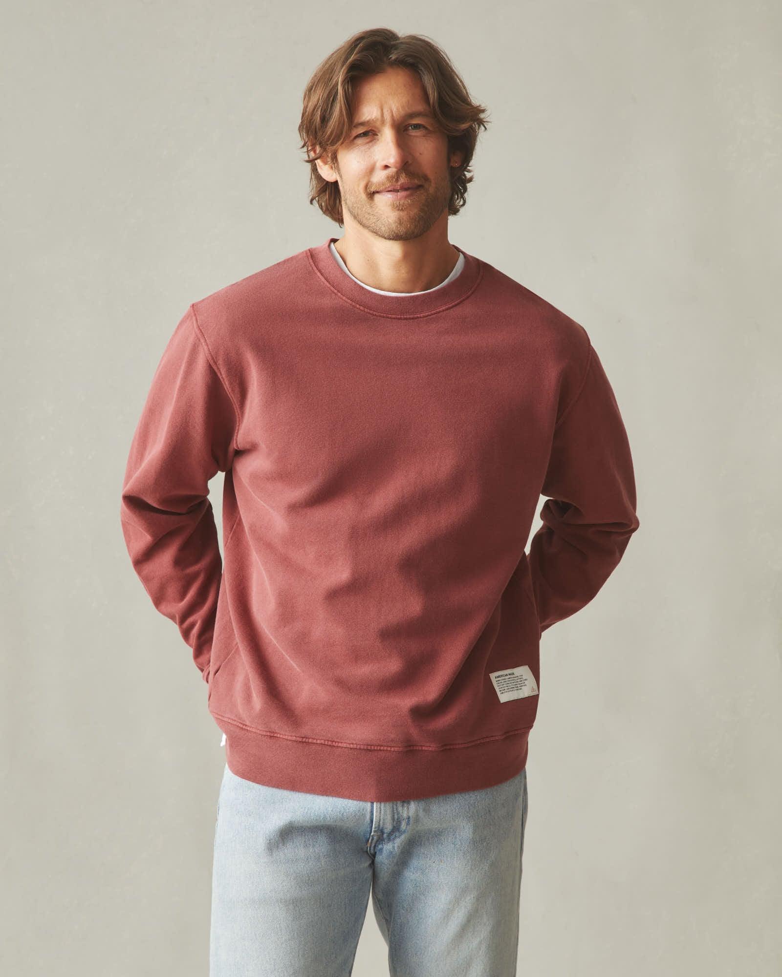 Men's Vintage Washed Relaxed French Terry Crew - Russet Brown Product Image