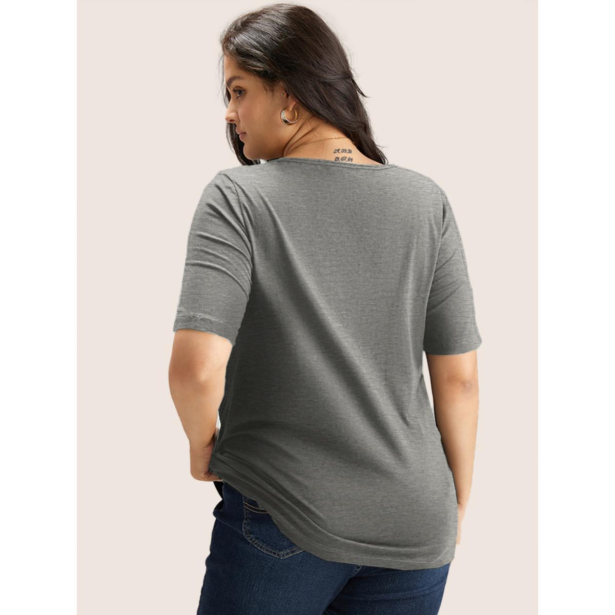 Plus Size Cotton V Neck Plain Basic T-shirt Mediumgray Women Basics Non Plain V-neck Everyday T-shirts BloomChic 22-24/3X Product Image