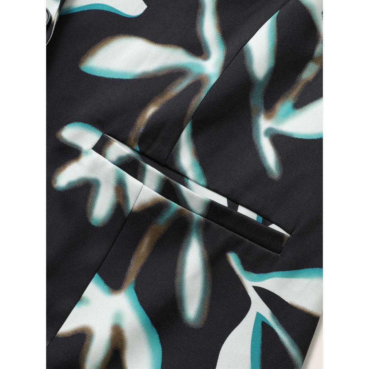 Plus Size Plants Print Suit Collar Button Up Tab Sleeve Blazer BlackFlower Women Work Plants Non Sleeve Long Sleeve Suit Collar 12/L Single-flap pocket At the Office Blazers BloomChic Product Image