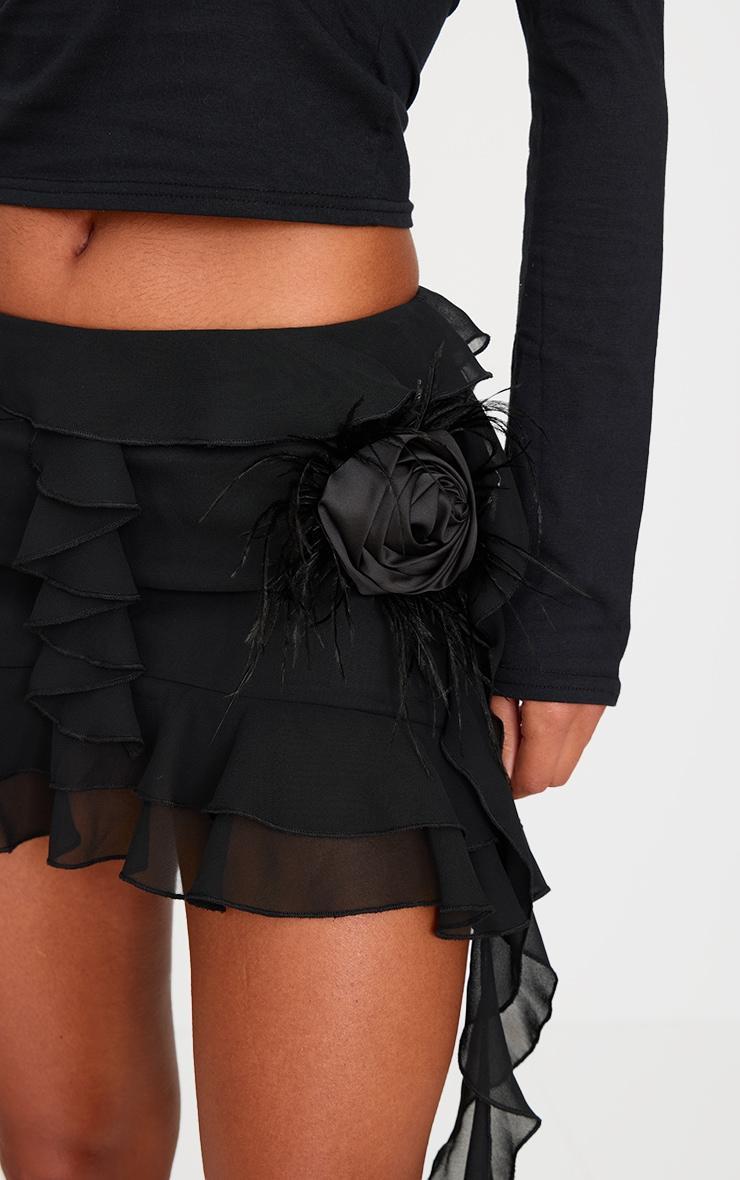 Black Chiffon Ruffle Corsage Detail Micro Mini Skirt Product Image