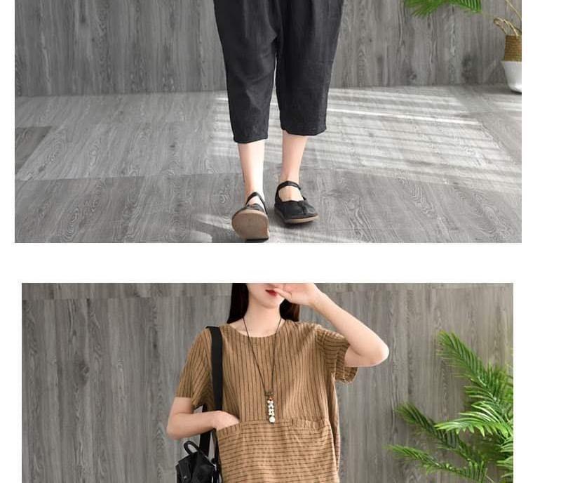 Short-Sleeve Crew Neck Striped T-Shirt Product Image