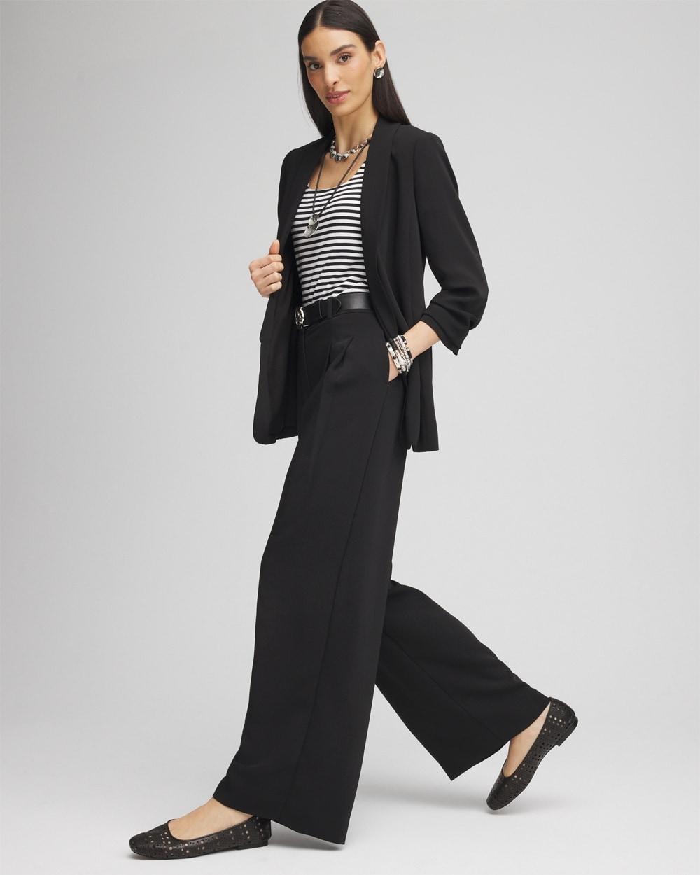 Crepe Pleated Wide-Leg Pants Product Image