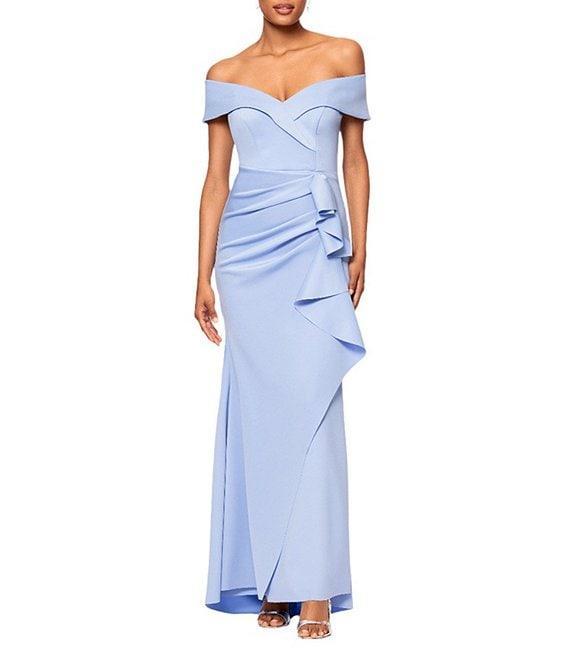 Xscape Stretch Off-the-Shoulder Short Sleeve Mermaid Gown with Ruffle Product Image
