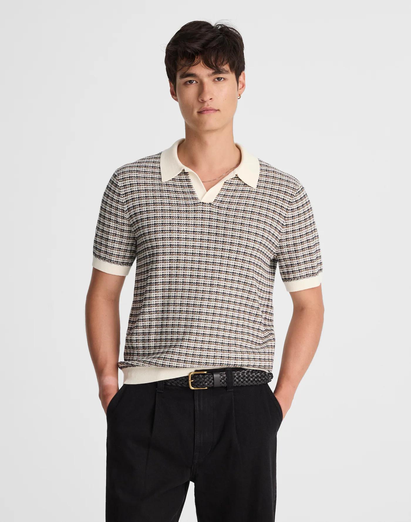 Plaid Johnny-Collar Sweater Polo Product Image