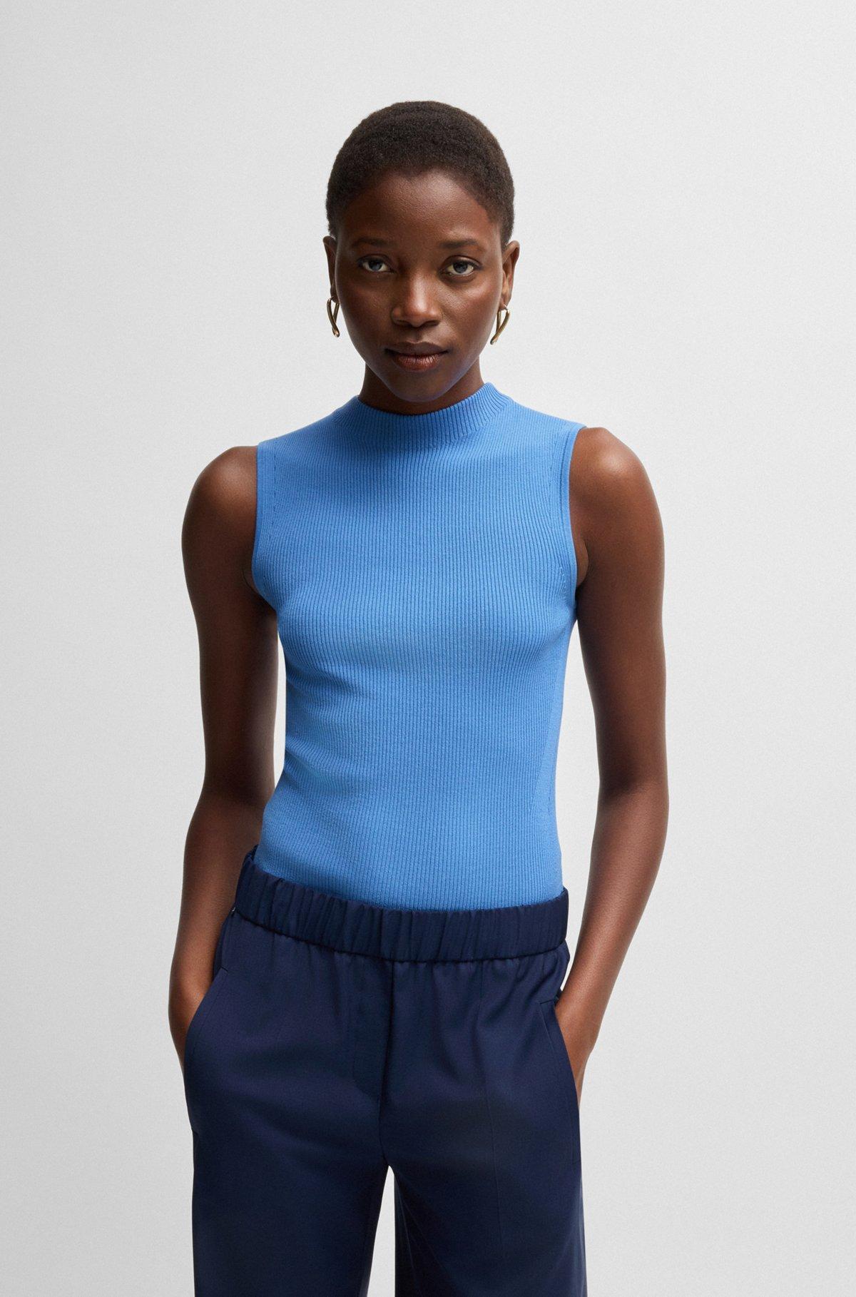 Sleeveless mock-neck top in ribbed fabric Product Image