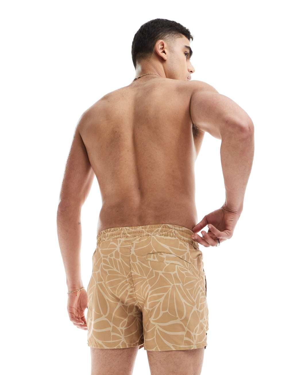 Aray halle abstract print swim shorts in brown Product Image