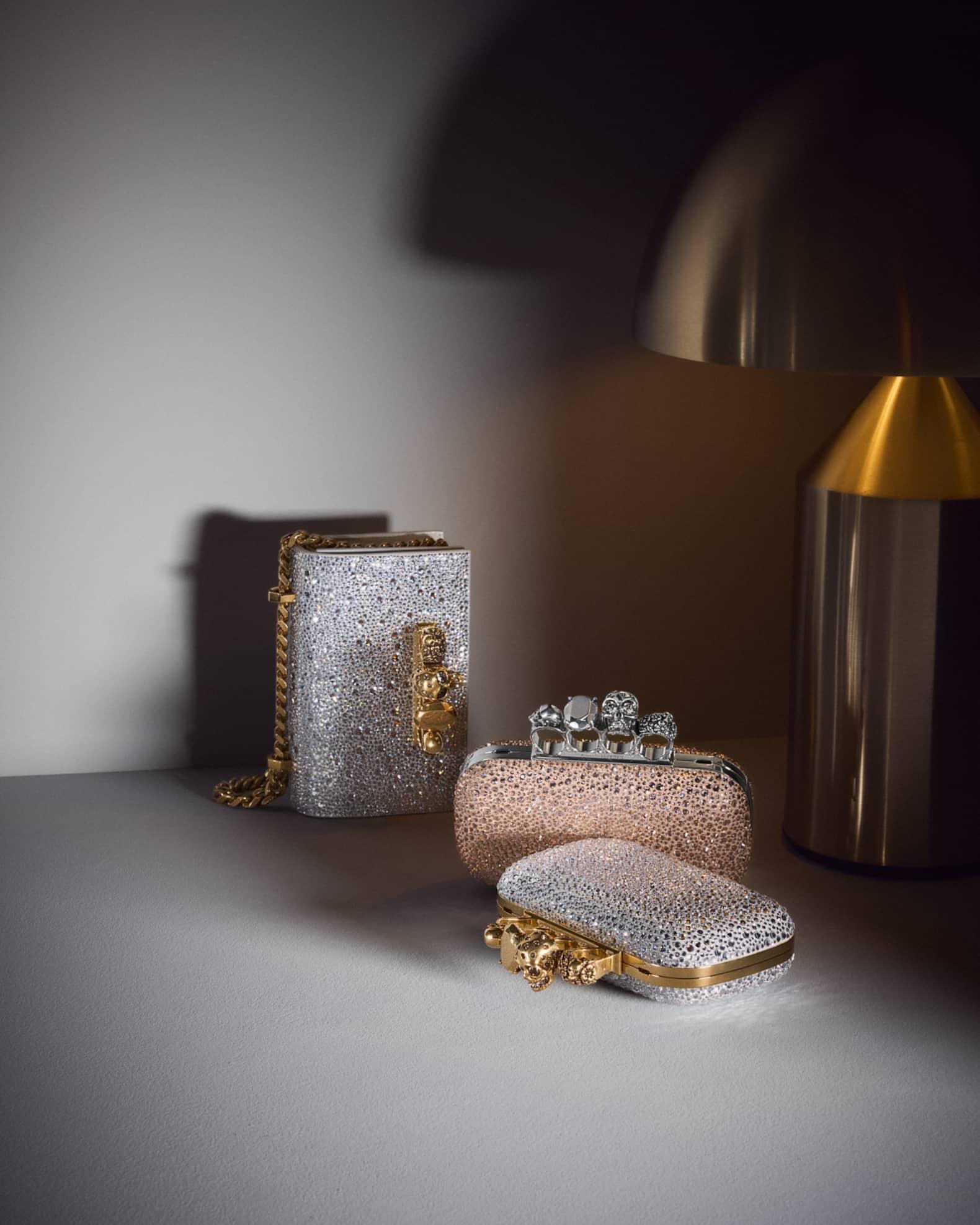 Skull Four Ring Embellished Leather Clutch Bag Product Image