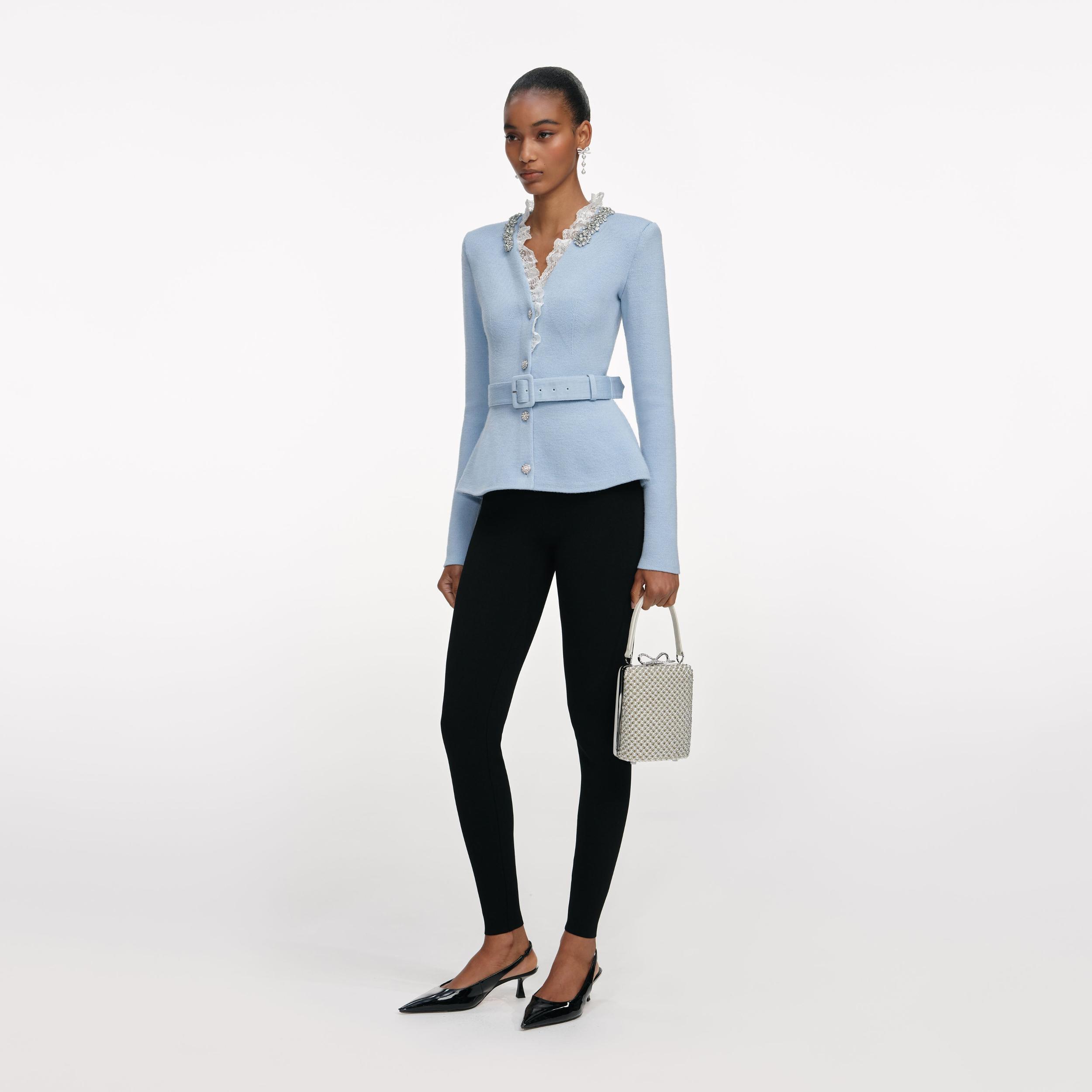 Blue Crystal Trim Cardigan Product Image