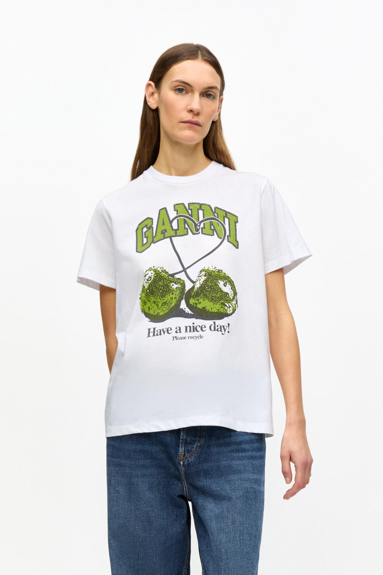 White Basic Jersey Cherry Relaxed T-shirt Product Image