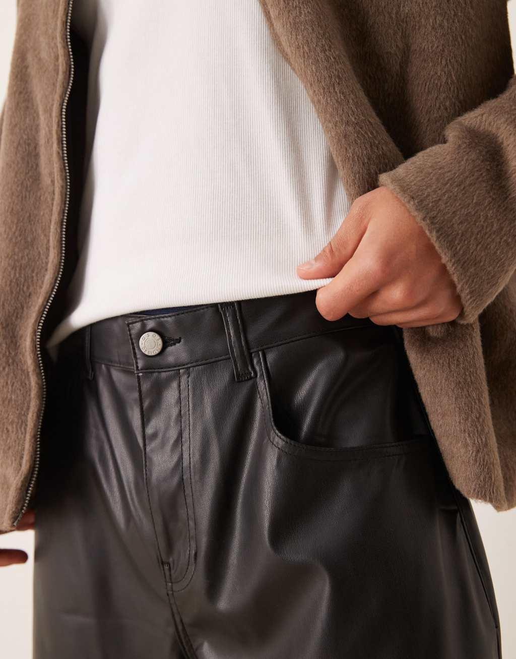 ASOS DESIGN barrel fit faux leather pants in black Product Image
