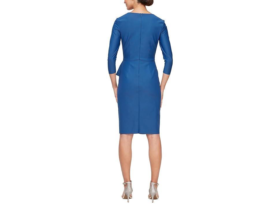 Alex Evenings Short Compression Dress with 3/4 Sleeves and Hip Embellishment (Indigo) Women's Dress Product Image