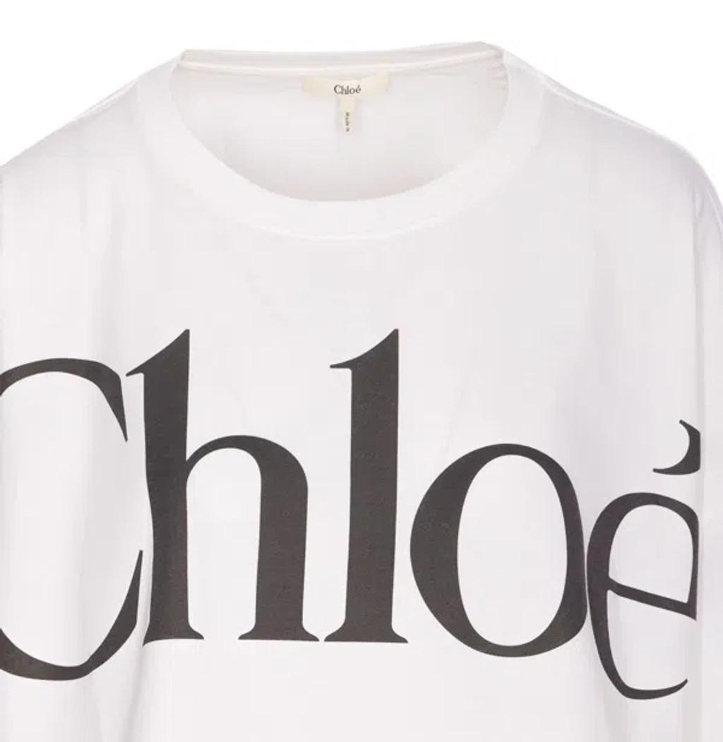 CHLOÉ White Cropped Crewneck T-shirt With Maxi Logo Print On The Front In Cotton Woman In Multicolor Product Image