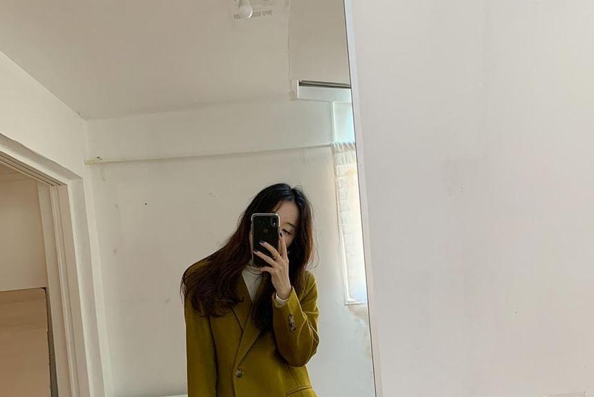 Peak Lapel Plain Midi Button Wrap Coat Product Image