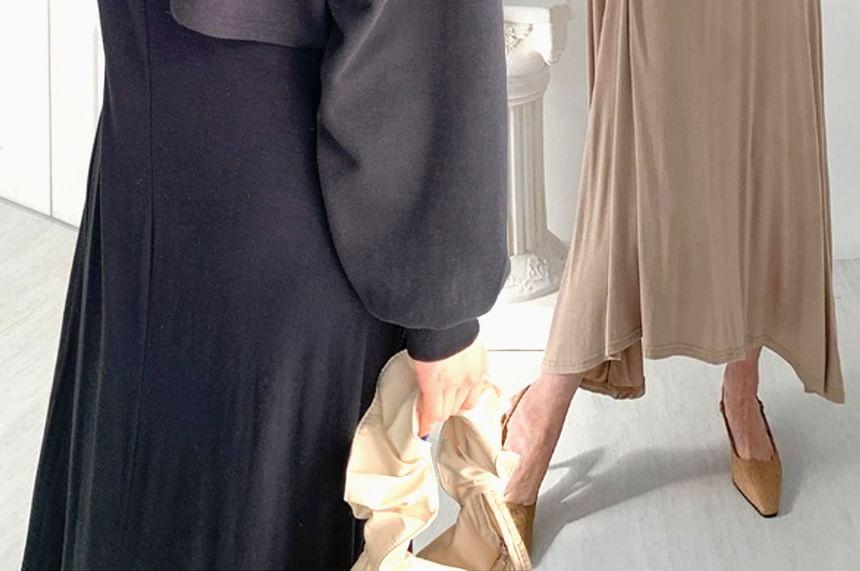 Set: Long-Sleeve Plain Cutout Top + Slipdress Product Image