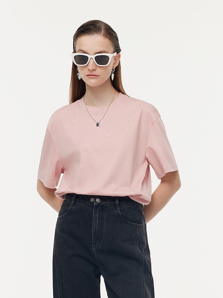100% Cotton Heart Print Women Relaxed T-Shirt Product Image