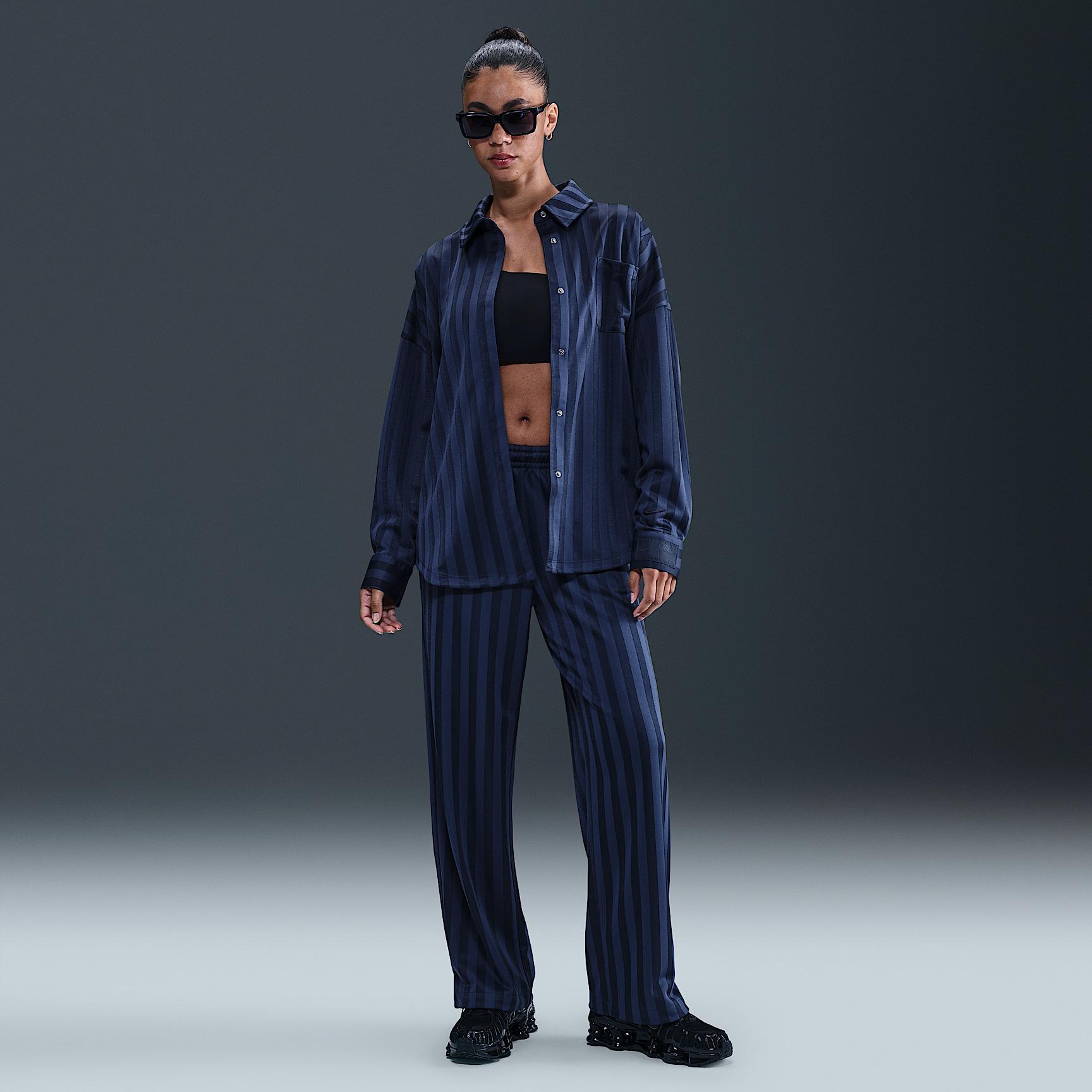 Women's Nike Sportswear Oversized Jacquard Striped Button-Down Shirt Product Image