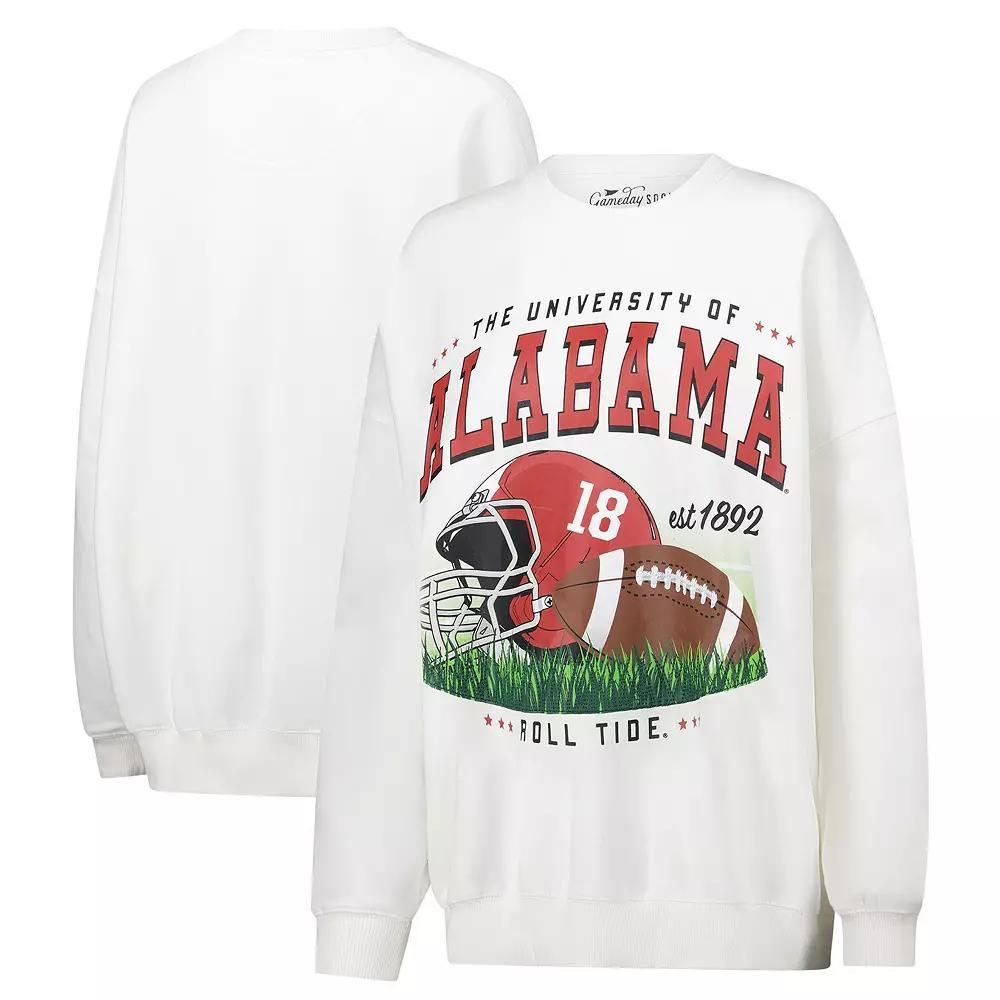 Women's White Alabama Crimson Tide Oversized Football Crewneck Sweatshirt, Size: Small Product Image