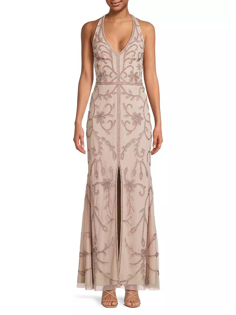 Beaded Halter Mermaid Gown Product Image
