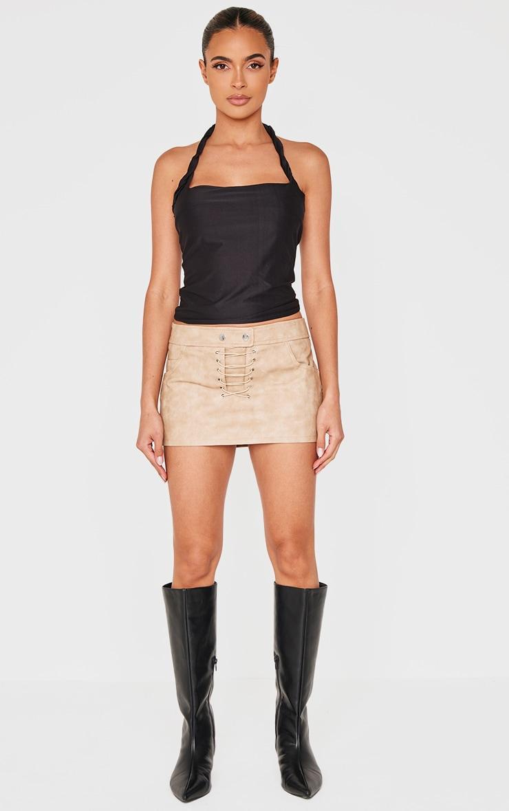 Black Halter Neck Twist Strap Detail Crop Top Product Image