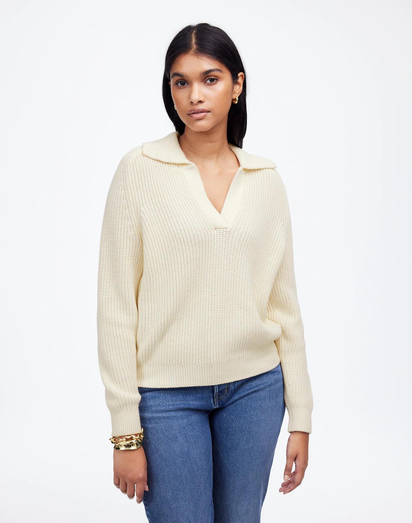 Shaker-Stitch Johnny Collar Sweater Product Image