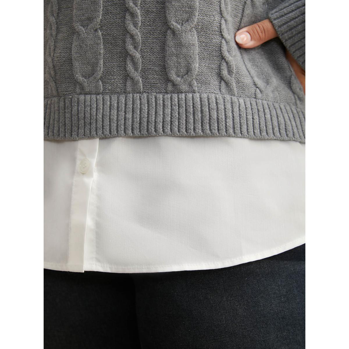 Plus Size Supersoft Essentials Cable Knit Patchwork Pullover DarkGray Women Casual Long Sleeve Round Neck Everyday Pullovers BloomChic 18-20/2X Product Image