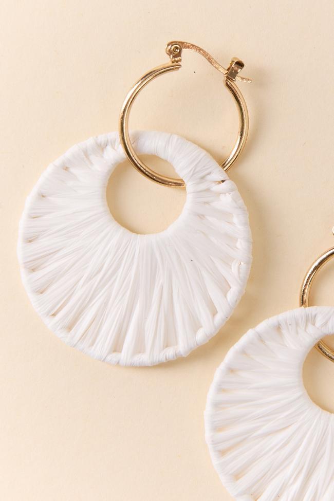 White Raffia Wrapped Disc Earrings SALE Product Image