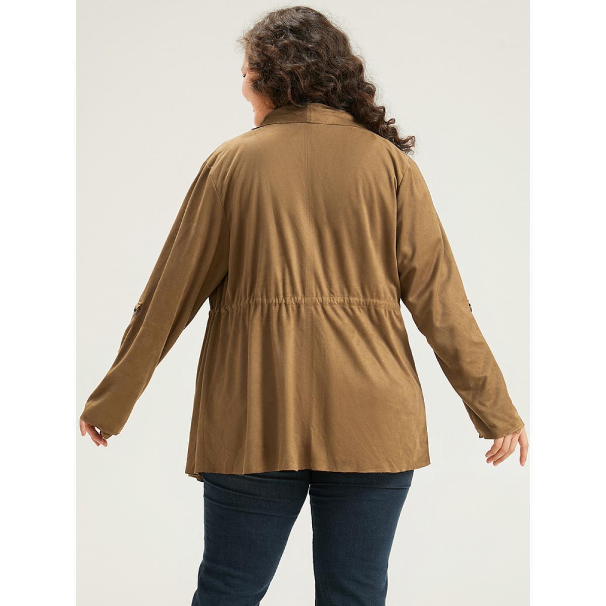 Plus Size Asymmetrical Neck Drawstring Tab Sleeve Coat Women Tan Casual Drawstring Ladies Everyday Winter Coats BloomChic 30/6X Product Image