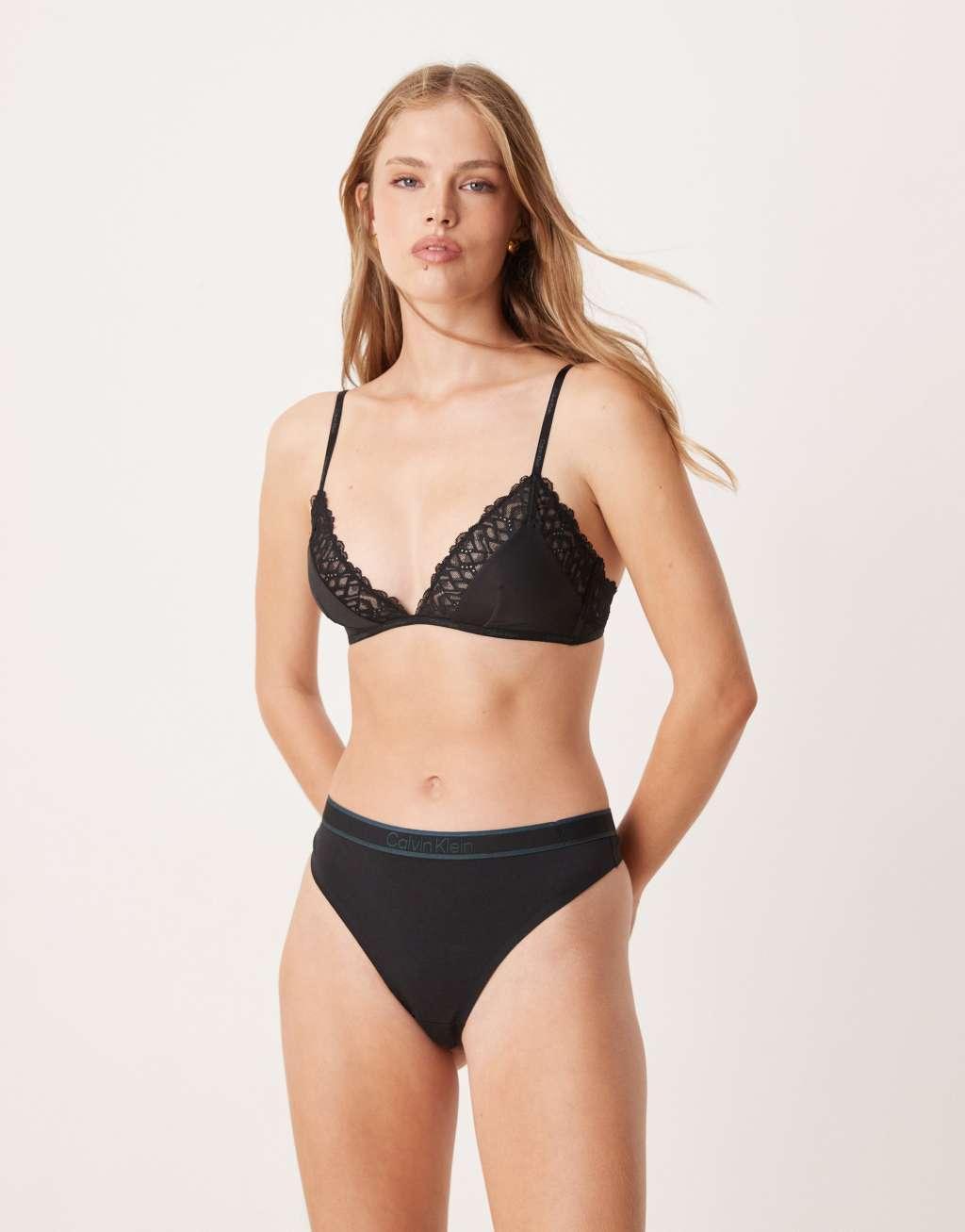 Calvin Klein Attraction lace detail triangle bra in black  Product Image