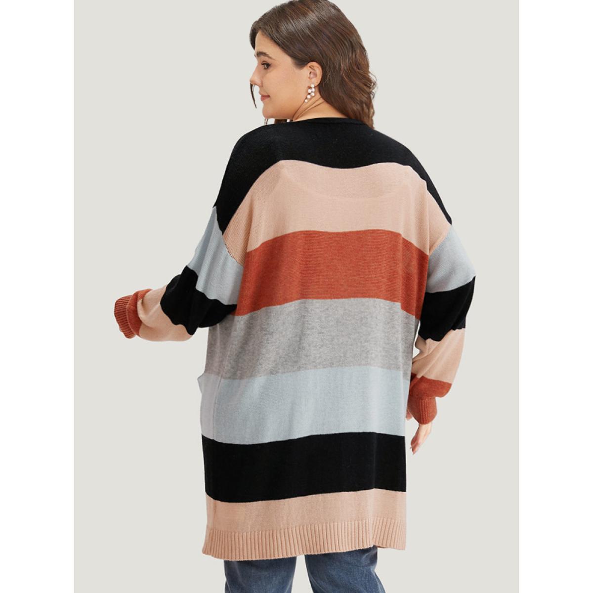 Plus Size Supersoft Essentials Colorblock Patched Pocket Tunic Cardigan Multicolor Women Casual Loose Long Sleeve Dailywear Cardigans BloomChic 22-24/3X Product Image