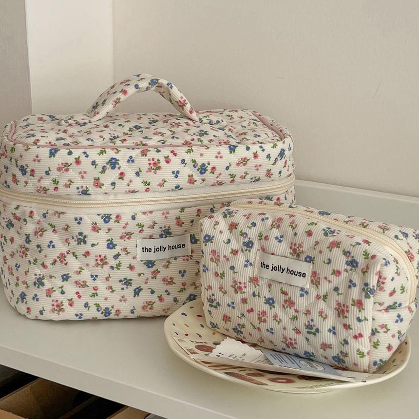 Floral Print Corduroy Pouch / Makeup Bag / Clutch Product Image