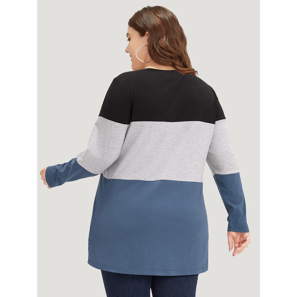 Plus Size Round Neck Twist Front Patchwork Contrast T-shirt Multicolor Women Casual Contrast Plain Round Neck Dailywear T-shirts BloomChic 18-20/2X Product Image