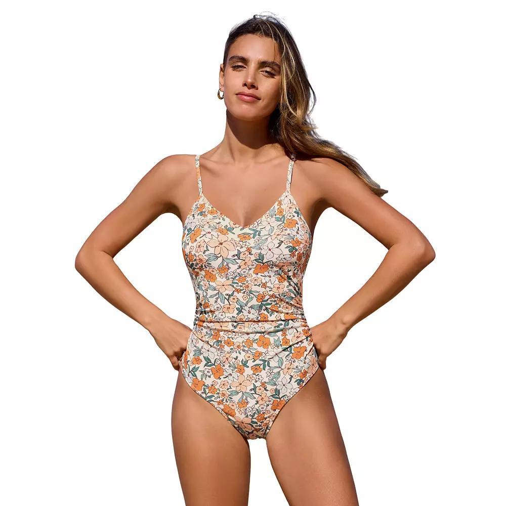Women's Cupshe Cutout V-Neck Tummy Control O-Ring One-Piece Swimsuit, Size: XL, Yellow Product Image