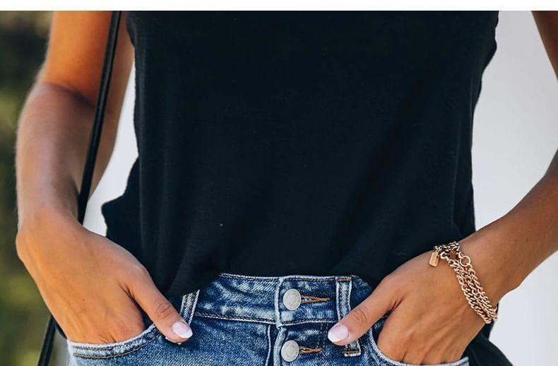 Mid Rise Button Fly Distressed Washed Skinny Jeans Product Image