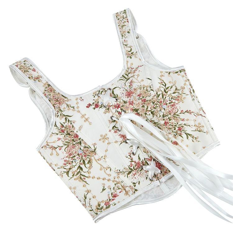Sleeveless Floral Print Corset Top Product Image