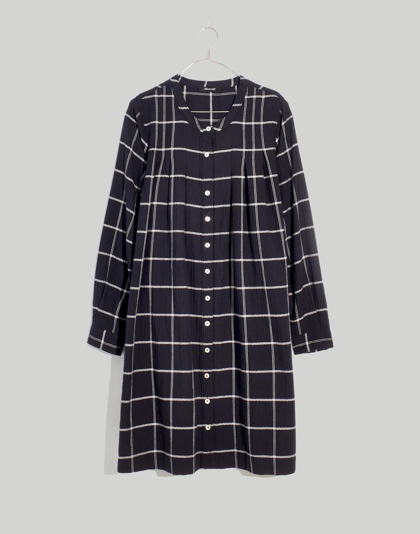 Plus Collarless Shirtdress in Windowpane Product Image