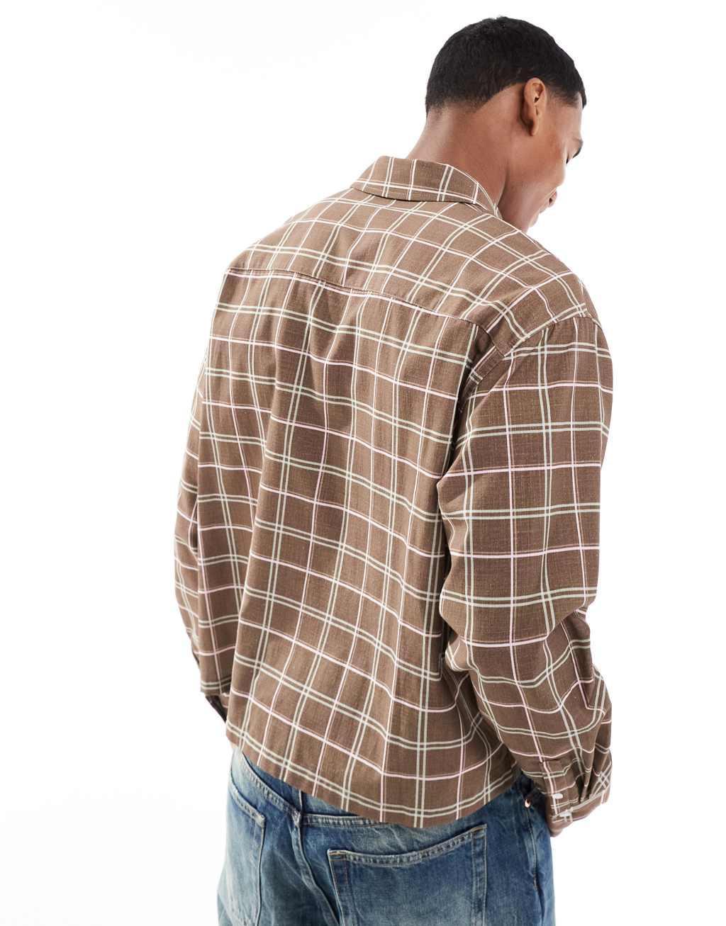 ASOS DESIGN oversized boxy shirt in cotton slub plaid Product Image