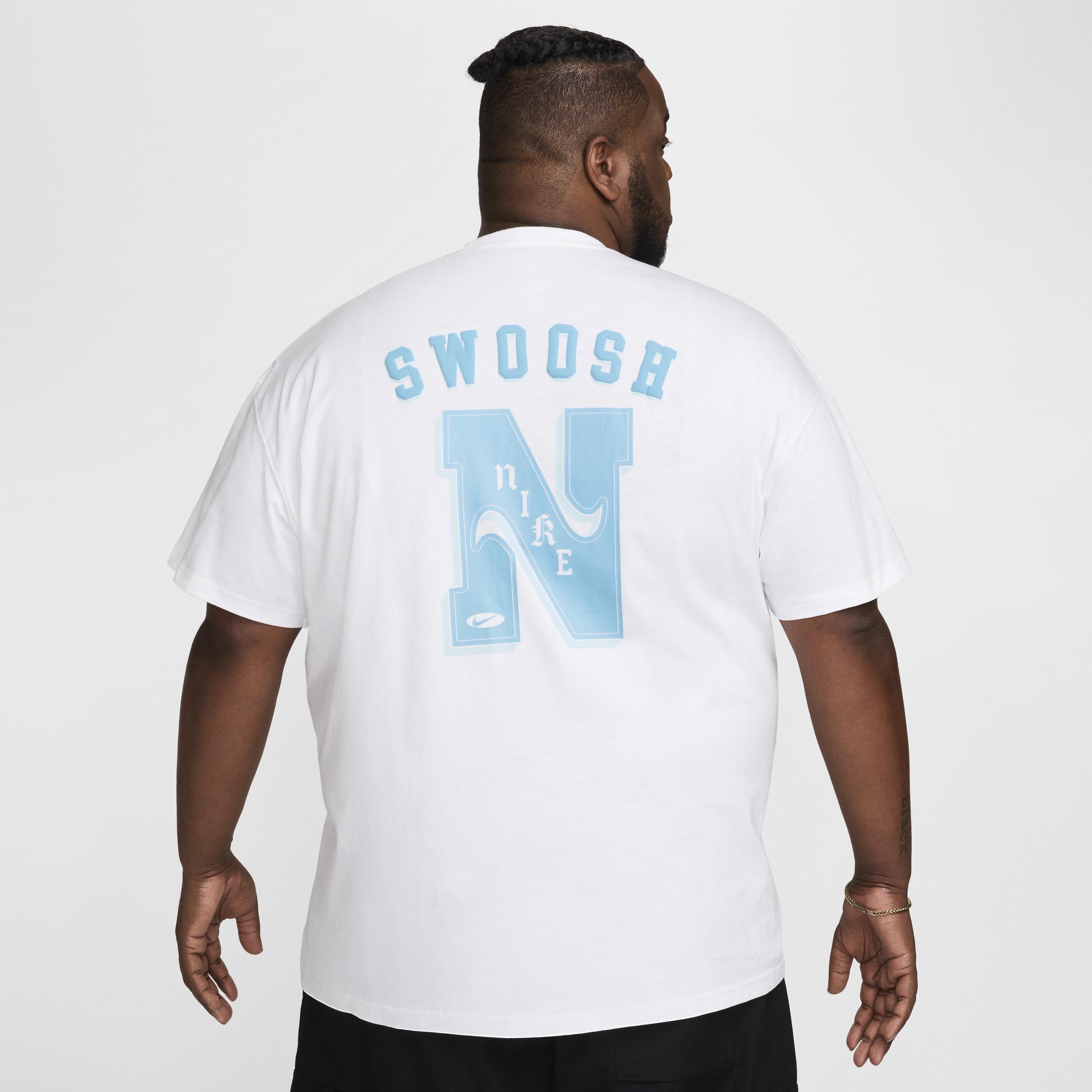 Nike Men's Sportswear Swoosh High T-Shirt in White/White Size XL 100% Cotton Product Image