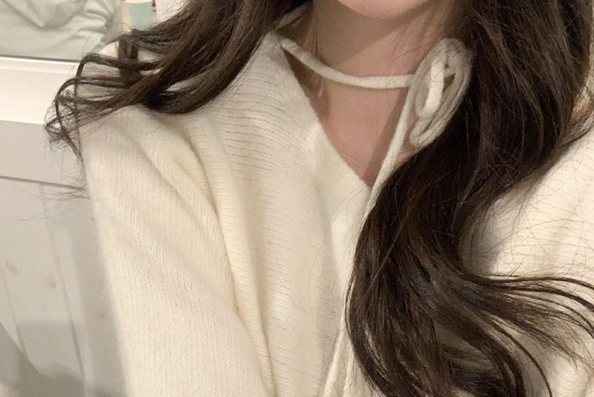 Long Sleeve Halter-Neck Plain Loose-Fit Sweater Product Image