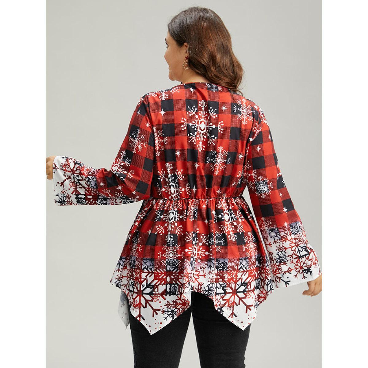 Plus Size Scarlet Oh-so-Chilly Plaid Ties Hanky Hem Blouse Women Elegant Long Sleeve V-neck Festival-Christmas Blouses BloomChic 12/L Product Image