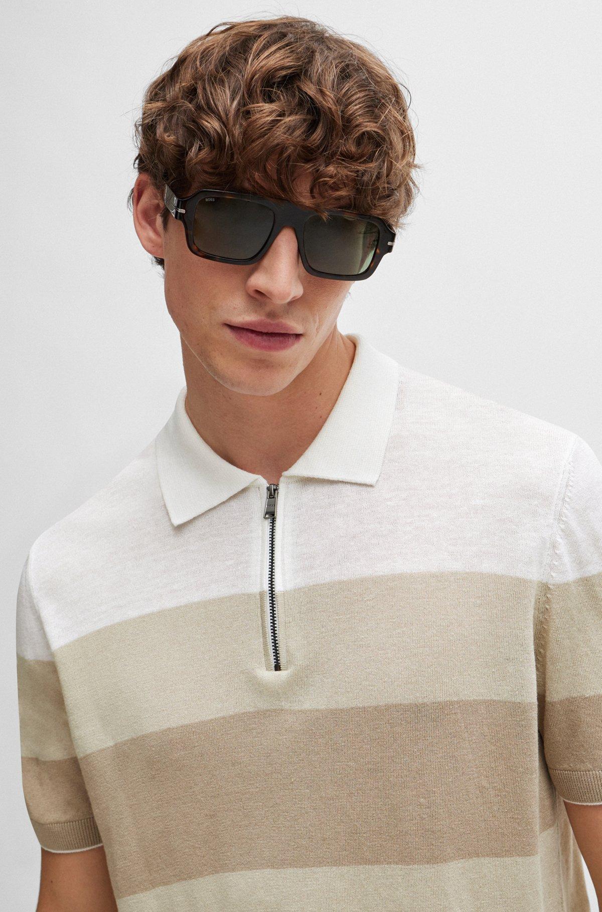 Zip-neck knit polo in a linen blend Product Image