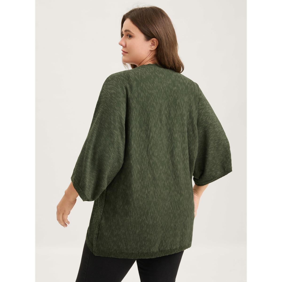 Plus Size Curvy Hem Solid Open-Front Lightweight Cardigan ArmyGreen Women Loose Half Sleeve Everyday-Casual Cardigans BloomChic 14-16/1X Product Image
