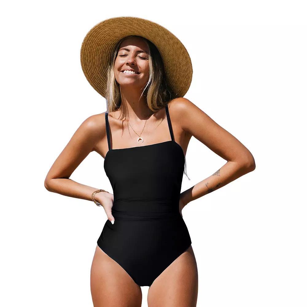 Women's Cupshe Sandy Shirred Strappy Cutout One Piece Swimsuit, Size: XL, Black Product Image