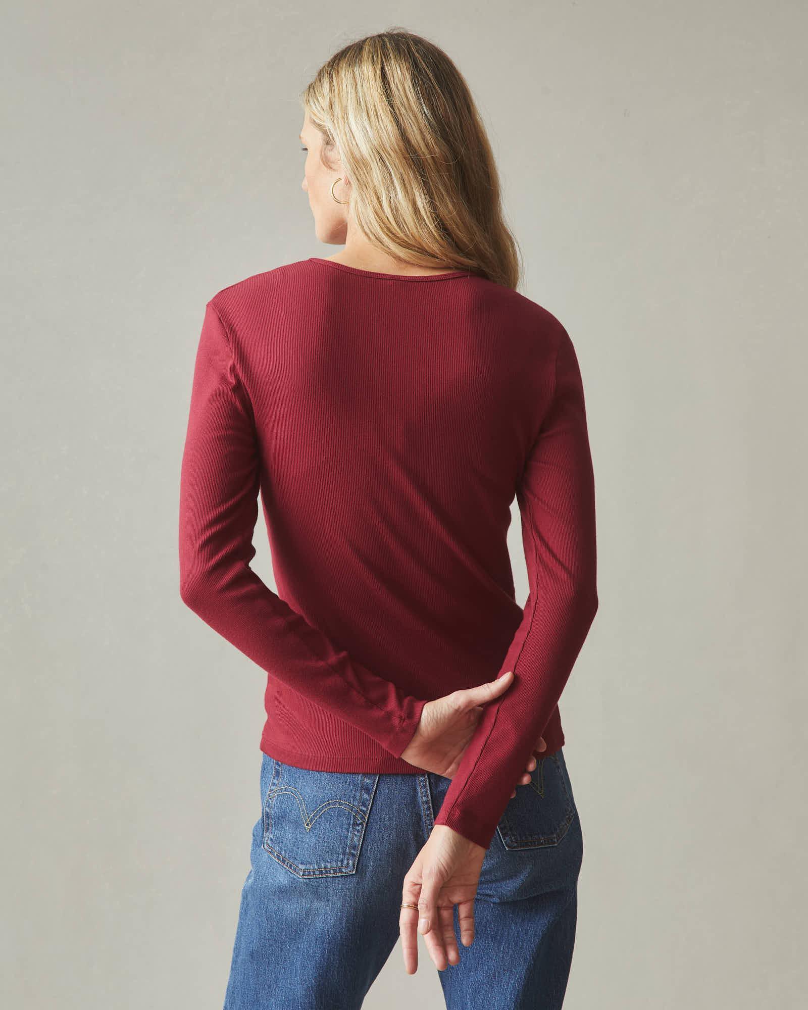 Women's Stretch Rib Crew Long Sleeve Tee - Tibetan Red Female Product Image