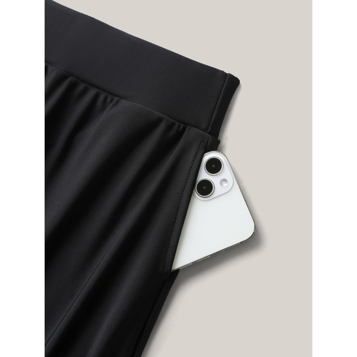 Plus Size Anti Float Tie Pockets Swim Bottoms Women's Swimwear Black Beach High stretch Bodycon High Rise Side seam pocket Curve Swim Bottoms BloomChic 12/L Product Image