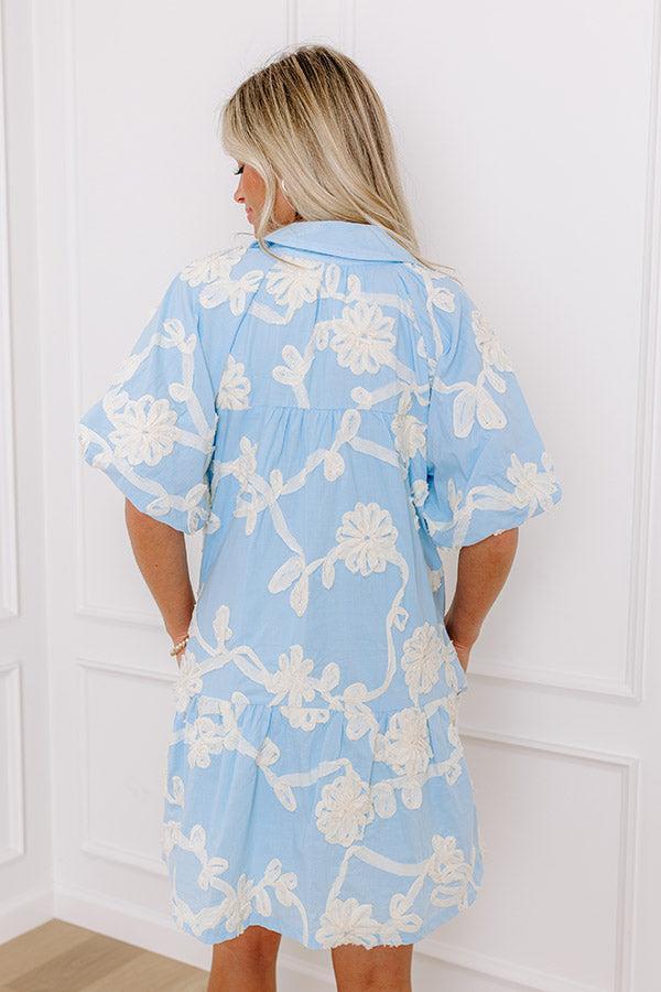 Floral Statement Embroidered Mini Dress in Sky Blue Product Image