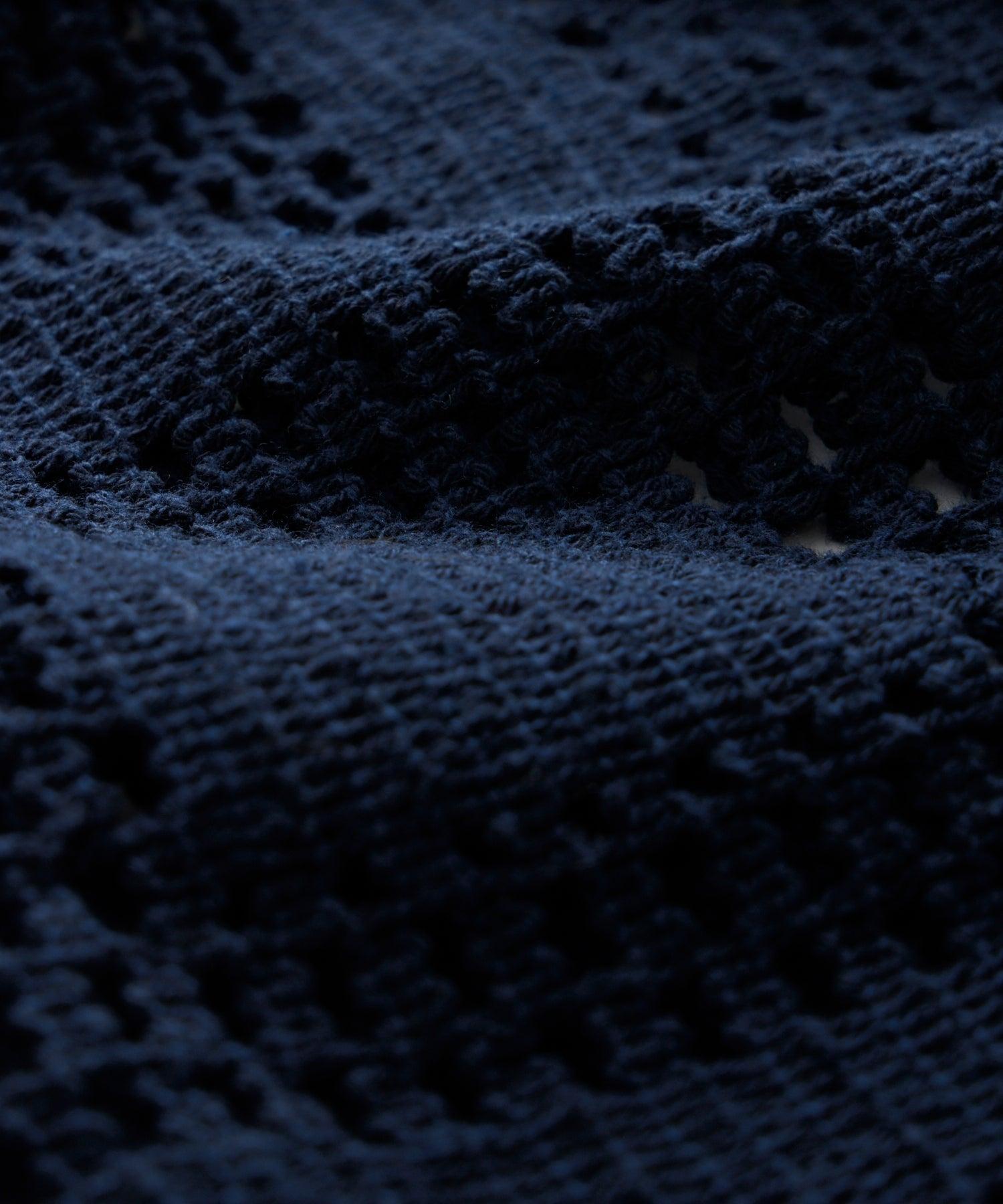 Open-Knit Long-Sleeve Cabana Shirt in Navy Product Image